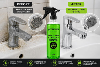 Prowipes Tap Cleaner & Limescale Remover | Removes Hard Water Stains, Limescale & Soap Scum | Restores Shine | 500ml