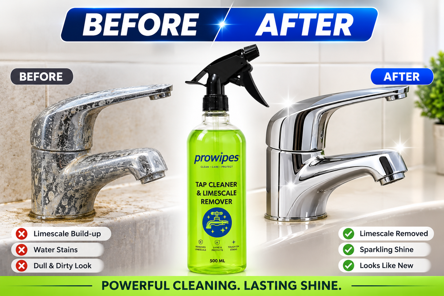 PROWIPES Kitchen Cleaner + Tap Cleaner & Limescale Remover Combo Pack (500ml + 500ml)