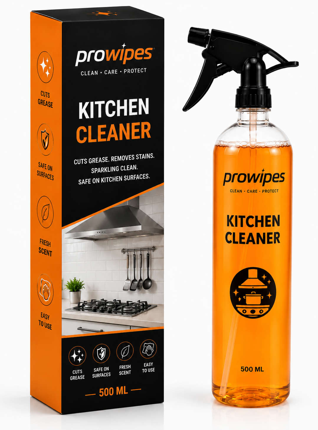 PROWIPES Kitchen Cleaner Spray | Powerful Grease & Stain Remover | Safe on Kitchen Surfaces | Fresh Fragrance | 500 ml