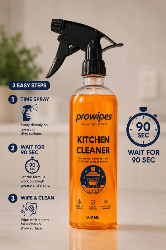 PROWIPES Kitchen Cleaner Spray|Powerful Grease & Stain Remover|Safe on Kitchen Surfaces|Fresh Fragrance|500ml|Pack of 2