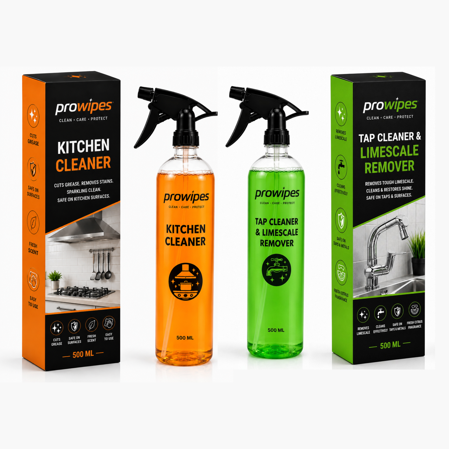 PROWIPES Kitchen Cleaner + Tap Cleaner & Limescale Remover Combo Pack (500ml + 500ml)