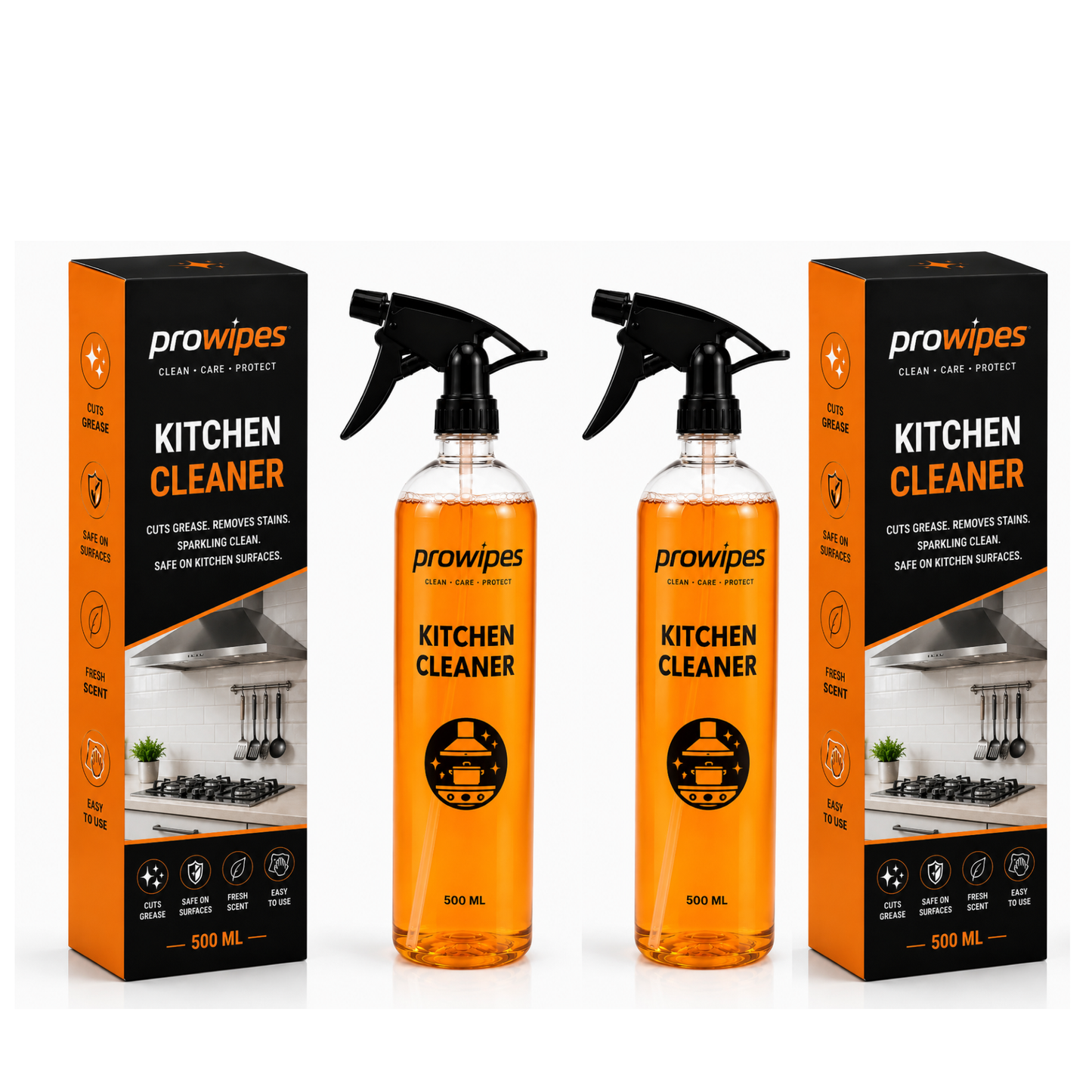 PROWIPES Kitchen Cleaner Spray|Powerful Grease & Stain Remover|Safe on Kitchen Surfaces|Fresh Fragrance|500ml|Pack of 2